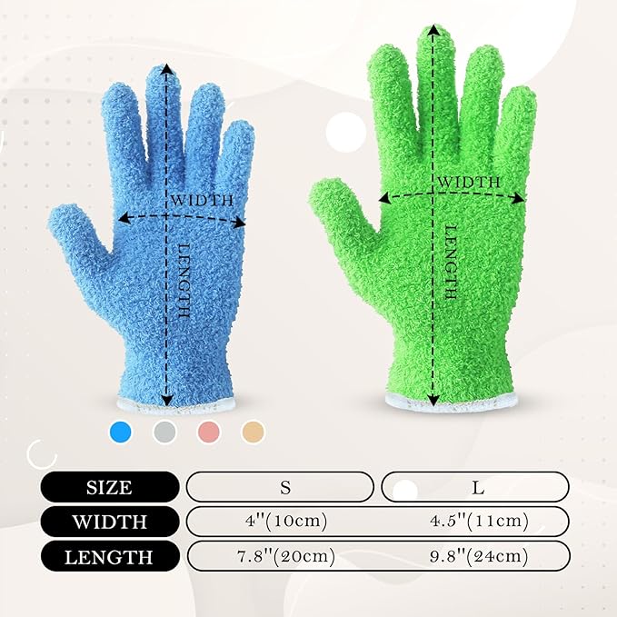 Evridwear Microfiber Dusting Gloves, Dusting Cleaning Glove for Plants, Blinds, Lamps and Small Hard to Reach Corners, 5 Pairs (Blue S/M)