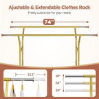 Raybee 74" W Clothes Rack Load 630 LBS, Clothing Racks for Hanging Clothes, Adjustable Heavy Duty Clothes Rack, Double Rods Metal Garment Rack for Bedroom Wardorbe Closet Living Room
