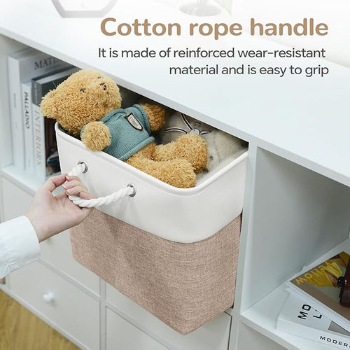13 x 13 Inch Cube Storage Bins, 6 Pack Fabric Storage Basket with Handles, Foldable Boxes Organizer for Shelf Baskets for Home, Clothes (White/Khaki)