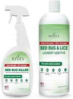 Hygea Natural Bed Bug & Lice Extra Strength Elimination Duo - Includes 24 oz Lice & Bed Bug Spray & 32 oz Laundry Additive - environmentally responsible Formula - Pest Control for Home & Travel