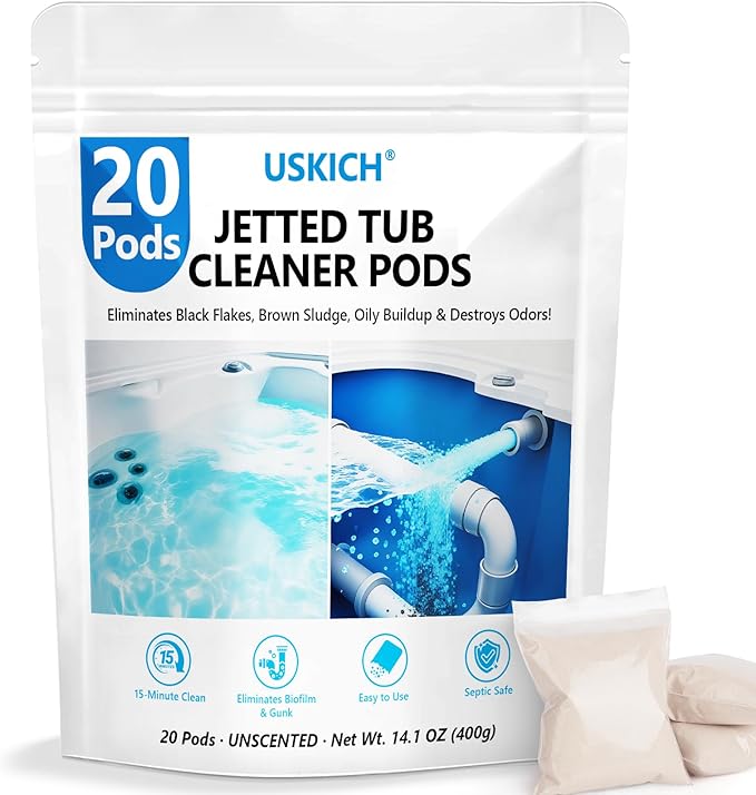 USKICH 20 Pods Jetted Tub Cleaner Bathtub- Jet Bathtub Cleaner,Jetted Tub Cleaning Solution Compatible with Spa Bath & Whirlpool,Septic Safe Bath Jet Scale and Residue Remover