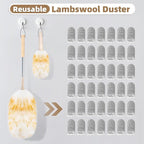 LOVECO Feather Duster for Cleaning, Extendable Lambswool Duster 29-49 Inch for Cleaning Fans, Ceiling, Includes: Sticky Hooks×2, Small Duster×1, Electrostatic Dusters Suitable for Office, Home, Car