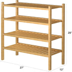 ROMGUAR CRAFT 4 Tier (Thick) Bamboo Shoe Rack for Closet Free Standing Wood Shoe Shelf for Entryway Small Space Stackable 27"x12"x28" (Natural)