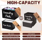 Dandat 3 Pcs Dryer Sheet Holder Laundry Pod Holder Scent Booster Container Set with Scoop Rustic Wood Dryer Sheet Container Laundry Beads Dispenser for Storage(Black)