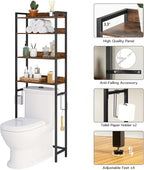 MAHANCRIS Over The Toilet Storage Rack, 4 Tier Bathroom Organizer Over Toilet, Freestanding Space Saver Toilet Stand with 2 Hooks, Bathroom Storage Shelf, Easy to Assemble, Rustic Brown TSHR0401Z