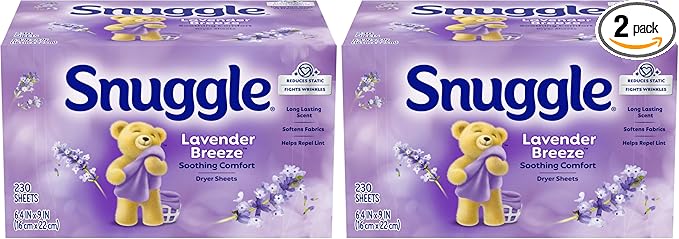 Snuggle Fabric Softener Dryer Sheets, Lavender Breeze Soothing Comfort, 230 Ct,Long-Lasting Clean Scent, Softens Fabric,Reduces Static, Fights Wrinkles, Helps Repel Lint & Pet Hair,HE Safe,(Pack of 2)