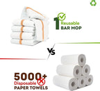 STF Linen Bar Mops Gold Stripe Pack of 60 Kitchen Towels 16x19 Multi-Purpose for Home, Restaurant and Cleaning White Absorbent Washcloth Dishcloths Sets, Reusable Dish, Cloths Rags