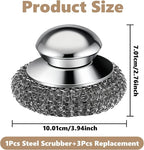 Steel Wool Scrubber, 4-Pack Stainless Steel Scrubber Pads with Handle - The Ultimate Scouring Solution for Rust, Stubborn Messes on Cookware, Grill, Oven & Kitchen Sinks