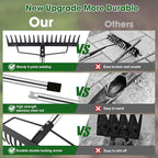 Heavy Duty Garden Rake for Leaves - 17 Tine Metal Head & Adjustable Stainless Steel Handle, 17" Wide 5.58FT Yard Rake for Shrub Leveling/Grass Care