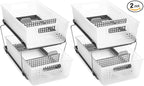 madesmart 2 Tier Organizer, Under Cabinet Storage with Pull Out Sliding Drawers, for Cleaning Supplies, Pantry, Undersink, Sponges, Bottles & Bath, Pull Out Baskets, Frost 2 PACK