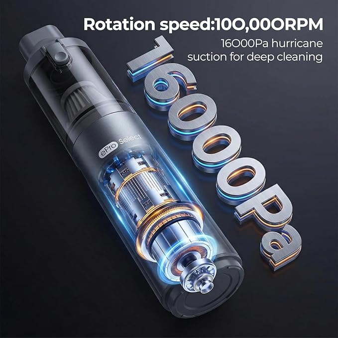 Apical Life Handheld Vacuum Cleaner, EV1396 Cordless 100W 16000Pa Strong Suction with 14–24 Min Runtime, Multi-Nozzle Design & Floor Brush for Home Cleaning, Car Detailing & Tight Spaces