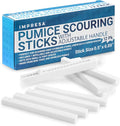 IMPRESA 12 Pack Pumice Chisel Sticks - Secure Refillable Scouring Stick Handle - Thin Cleaning Stone for Tight Spaces - Pumice Stone Toilet Bowl Cleaner & Stovetop Cleaner - White & Red