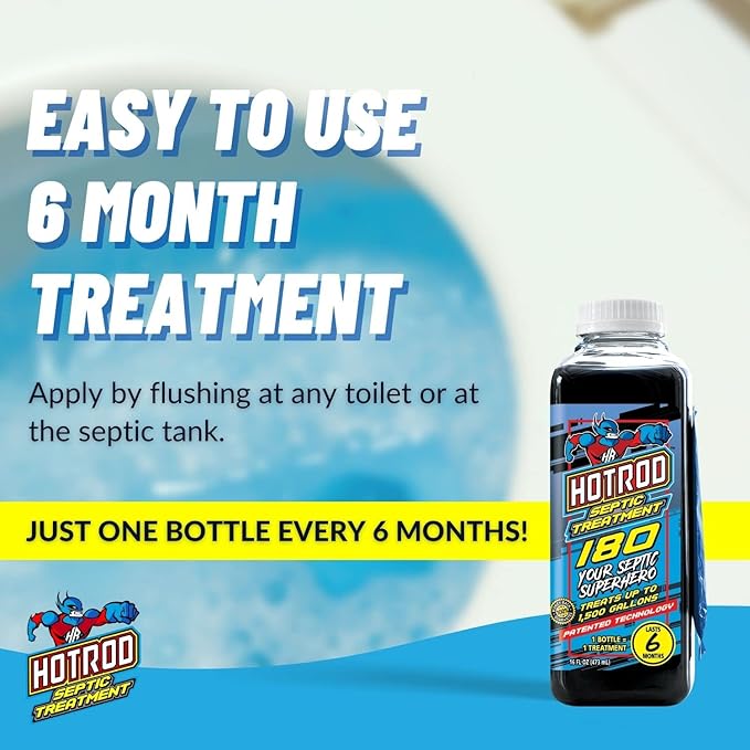 HOTROD Septic Tank Treatment - #1 RATED 6 Month Supply Extends Septic System Life and Prevents Costly Repairs - Industrial Grade - Easy to Use - Safe on Piping and Plumbing - 16oz Liquid