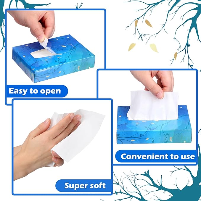 Yinder 24 Packs 960 Sheets Tissue Cube Car Facial Boxes Disposable Facial Travel Tissues Holder Soft Watercolor Boxes 2 Ply 40 Sheets for Wedding Household Car Kitchen Bathroom(Stylish)