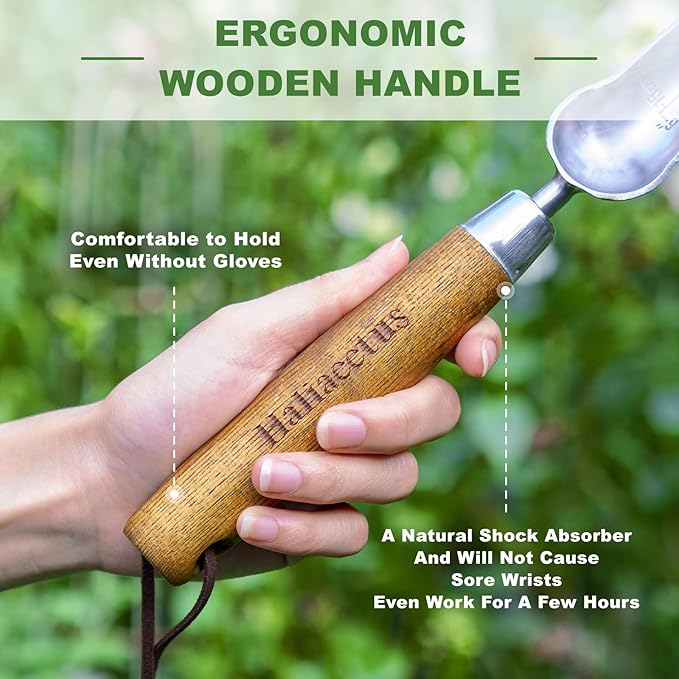 Haliaeetus Seeding Widger with 6'' Scale, Stainless Steel Planting Trowel for Repotting, Long and Narrow Widger for Weeding from Tight Areas, Hand Transplanter with Wood Handle for Planting, Digging