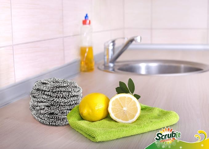 12 Pack Stainless Steel Scourers by Scrub It – Steel Wool Scrubber Pad Used for Dishes, Pots, Pans, and Ovens. Easy scouring for Tough Kitchen Cleaning.
