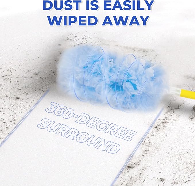 360° Heavy Duty Duster Refills for Swiffer,20 Count Duster Refills with 1 Handle,Dusting Furniture, Blinds, Ceiling Fans, Walls, Feather & Microfiber, Unscented,Disposable