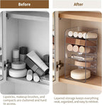 PAVSTINE Medicine Cabinet Organizer with Adjustable Dividers, Clear Vertical Layered Backward Slanting Shelves for Pressed Powder/Lip Gloss/Mascara Storage (5-Tier Gentle Slant)