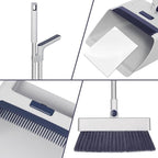SDSM Broom with Dustpan Combo Set, 4 in 1 Multifunctional Broom and Dustpan with 52" Long Handle, Concealed Squeegee and Cleaning Brush, for Clean Home Kitchen Bathroom Office, Indoor Outdoor Floor
