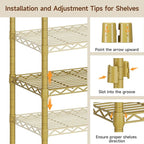 ONBRILL F5 Extra Large Industrial Pipe Clothing Rack, Freestanding Portable Closet Organizer System with Shelves & Hanging Rods, 88.6'' Wide Heavt Duty Clothes Rack, Max Load 1300lbs, Gold