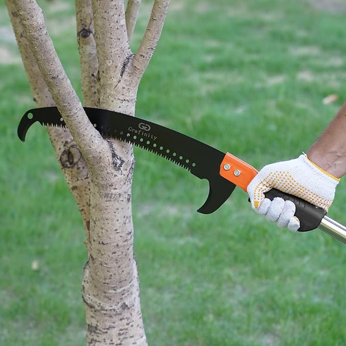 Manual Pole Saw for Tree Trimming, 10 FT Pruning Saw with 6-Section Stainless Steel Handle, Sharp steel Blade, Easy to Carry and Lightweight Extendable Design for Garden & Tree Maintenance