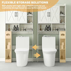 Over The Toilet Storage Cabinet, 32" W Over Toilet Bathroom Organizer with Toilet Paper Holder Stand, Home Space-Saving Toilet Rack for Bathroom, Restroom (2 Barn Doors+Open Shelf, White)