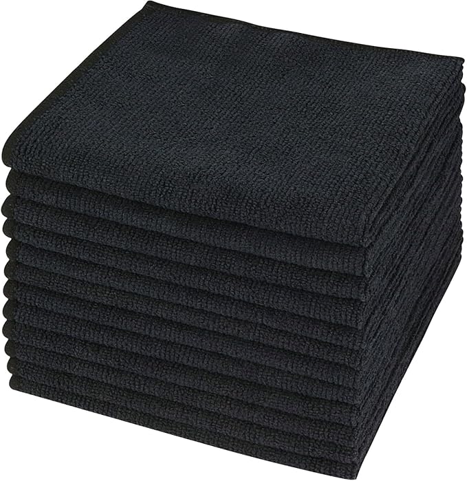 SINLAND Microfiber Cleaning Cloth Absorbent Dish Cloth Kitchen No Streak Dish Rags Glass Cleaning Cloths 12inchx12inch 12 Pack Black
