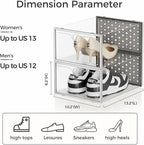 Pinkpum 18 Pack X-Large Shoe Storage Boxes Fit Size 12, Shoe Organizer for Closet Clear Plastic Stackable Shoe Dispaly Case Holder Bins, Sneaker Storage for Sneakerheads Grey
