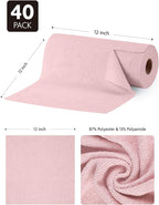 Fantasticlean Microfiber Cleaning Cloth Roll -40 Pack, Tear Away Microfiber Towels, 12" x 12", Reusable, Washable, Lint Free, Ultra Absorbent Dishcloth for Car, Pet, Kitchen Cleaning Supplies (Pink)