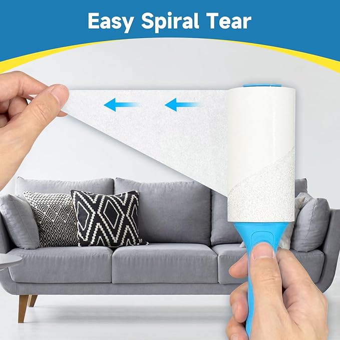 Swihauk 1200 Sheets Extra Sticky Lint Rollers for Pet Hair, Easy Spiral Tear Lint Roller for Clothes with Ergonomic Handle, Multipurpose Lint Remover for Furniture, Carpet, Car Seat