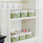Storage Baskets for Shelves 11.8x7.9x5.2 Inch-Foldable Fabric Organizing Storage Bins with Handles, Closet & Bathroom Organizer, Home Storage for Kitchen, Office (3-Pack, White&Green)
