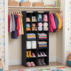 Ofiray-home 6 Tier Hanging Closet Organizer, 16 Compartments Sweater Organizer for Closet with 3 Sturdy Hooks, Closet Organizers and Storage, Wardrobe, Rv, Garment Rack, Black