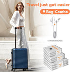 Travel Vacuum Bags with USB & TYPE C Pump, 9 Pack Carry-On Vacuum Storage Bags for Luggage & Suitcase, Vacuum Luggage Bags, Space Saver for Clothes & Travel(Grey)