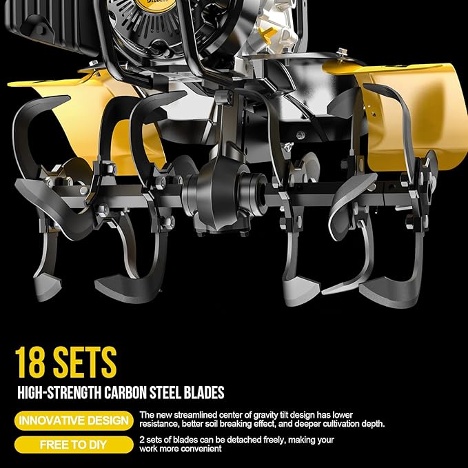 Garden Tiller, 99cc Heavy Duty Gas Tiller, 20" Power Tiller for Digging, clearing, Rooting, Weeding, Soil Cultivation, etc. in Gardens, lawns and Vegetable Gardens