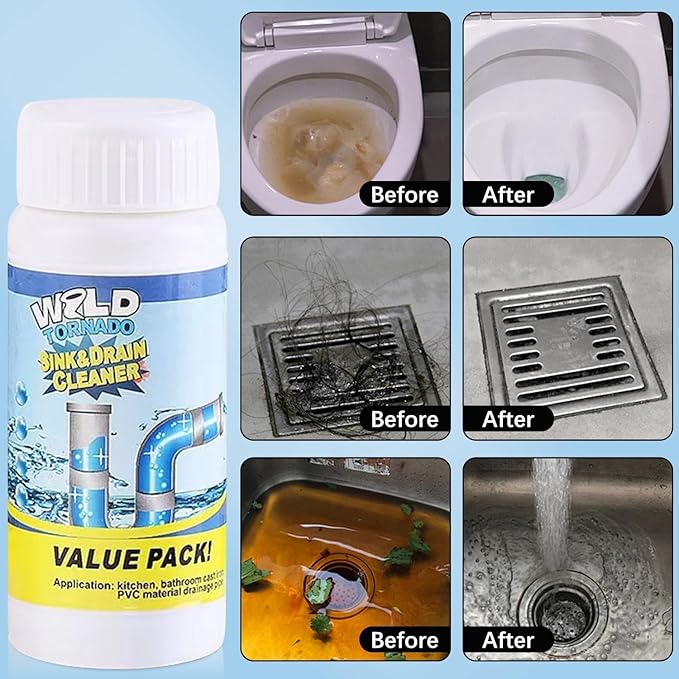 2026 Upgrade Wild Tornado Pipe Dredge, Powerful Sink Drain Cleaner, Multi-functional Drains Cleaners Fast Foaming for Kitchen Toilet Pipeline Quick Cleaning Tool (2PC)