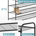 AOODA 4 Tier Long Metal Shoe Rack for Closet Wide Stackable Shoe Storage Organizer for Entryway, Bedroom, Floor, Holds 30 Pairs Men Sneakers Large Boot Shelf with Wire Grid, Black