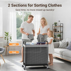 ELYKEN Laundry Hamper 2 Section, 100L Rolling Laundry Sorter with Removable Liner Bag, Laundry Basket with Wheels, Steel Frame with Metal Handle, Clothes Hamper Cart for Laundry Room & Bedroom