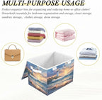 senya Large Storage Bins with Linen Collapsible Foldable Storage Cubes Fabric Closet Organizer Containers box with Flip-Top Lid for Home Bedroom Office 16.7 x 12.6 x 11.8in (Seaside Scenery)