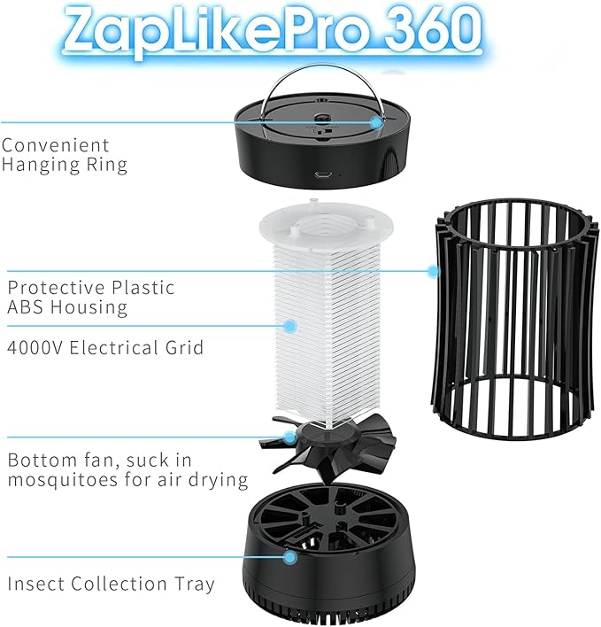 AICase Portable USB Electronic Rechargeable Mosquito Killer Lamp/Bug Zapper for Summer Trip,Outdoor Camping,Patio,Home and Garden,Trap Indoor,Moth Trap/Bug Killer/Mosquito Killer Light(Black)