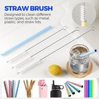 6 Pack Holikme 4 in 1 Cup Lid Cleaning Brush Set with 3 Straws, Multifunctional Bottle Brush, Silicone Cup Lid Gap Cleaner, Durable Bristle Crevice Cleaning Brush, Blue