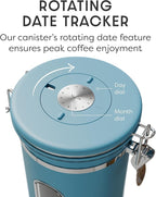 Veken Coffee Canister with Window, Airtight Stainless Steel Kitchen Food Storage Container with Lids, Date Tracker and Scoop for Grounds Coffee, Beans, Tea, Flour, Cereal, Sugar Jars, 22OZ, Blue