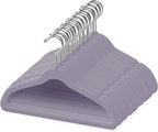 TechZoo 50 Premium Velvet Baby Hangers 11.8" Inch Non-Slip Infant, Ultra Slim Space-Saving Children Closet Hangers, 360° Swivel Hook, Strong & Durable Baby Toddler Kids Clothes Hanger, Purple