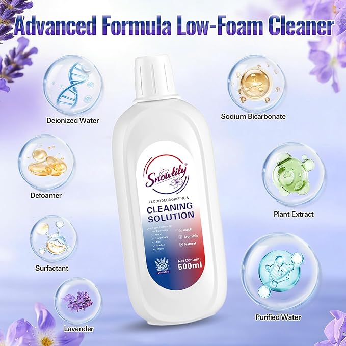 Snowlily Floor Cleaning Solution Compatible with iFLOOR & FLOOR ONE Series, Floor Cleaner for All Robot Vacuums and Wet-Dry Mops, 5 Bottle Floor Cleaner Refill, Lavender