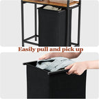 Furnulem 4 Tiers Laundry Hamper with Shelf and Hooks, Tall Laundry Basket Sorter with 2 Removable Bags, Double Clothes Hampers Organizers for Bathroom Bedroom