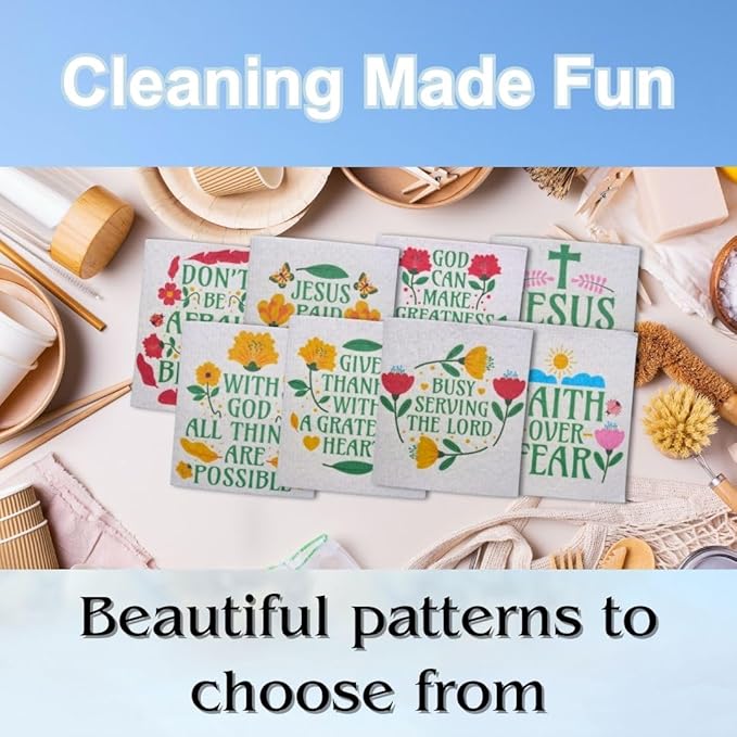Swedish Dishcloths for Kitchen - Ecofriendly Reusable Paper Towels, Biodegradable Dish Cloths - Cellulose Sponge Dish Cloths for Washing Dishes - 8 Pack (Christian Messages)