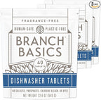 Branch Basics Dishwasher Tablets – 120 Ct | Plastic-Free, Fragrance-Free, Human-Safe | Delivers a Powerful Clean Without Harsh Chemicals (40 Count (Pack of 3))