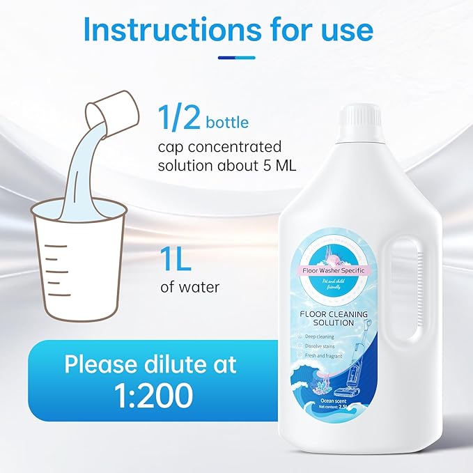 Floor Cleaning Solution Compatible With Tineco/Bissell/Dreame And Shark, Fragrance Deodorization, Deep Cleans for Multiple Hard Floors, Suitable With Cordless Wet/Dry (【Fresh Ocean】, 2.51 Liter)
