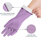 Rubber Cleaning Gloves for Dishwashing, 4 Pairs Reusable Kitchen Gloves for Washing Dishes and Household Cleaning, Colorful Dish Gloves with Flocked Lining and Non-Slip Grip, Pefect for Woman Men - L