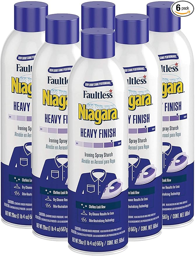 Heavy Starch Spray (20 oz, 6-Pack) - Niagara Heavy Finish Liquid Starch: Iron Aid Spray Pack for Clothes & Fabrics