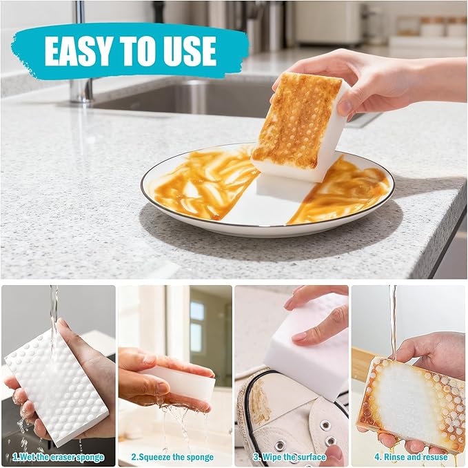 80-Pack Melamine Sponges, Multi-Functional Household Cleaning Pads for Kitchen, Dishes, Bathroom & Walls, 2X Density Extra Thick & Non-Scratch Bulk Sponge Foam Pads for Tough Stains and Grease